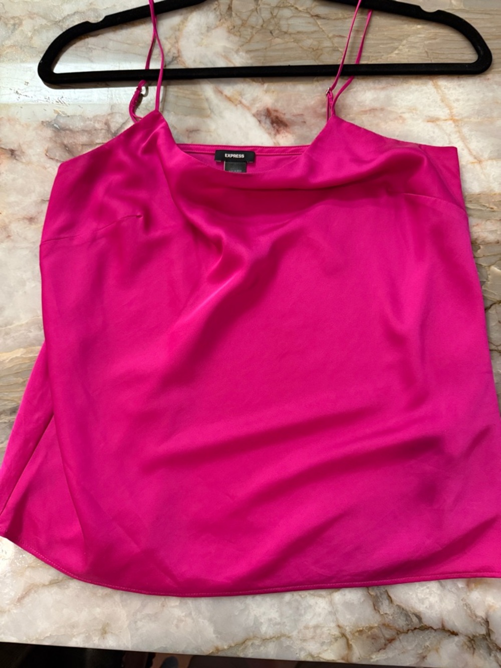 Express Satin Cowl Neck Camisole in Bright Pink